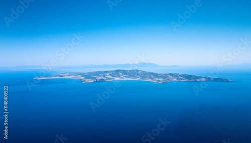 Aerial shot of the Seto Inland Sea with its scattered islands and serene blue waters under a clear sky, in 4K resolution