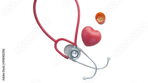 Red heart shape with a stethoscope on a white background
