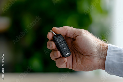 Holding Car Key Remote, Accessing Vehicle  Unlocking Doors Securely and Easily.