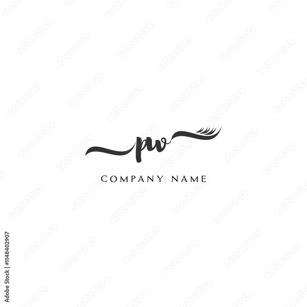 Minimalist PW Logo Design with Abstract Feather Element Minimalist PW Logo Design with Abstract Feather Element