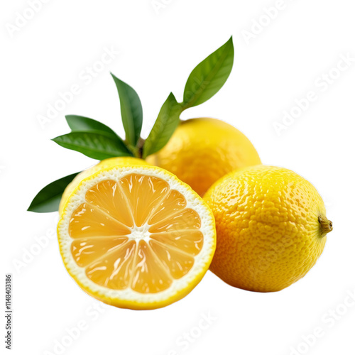 Wallpaper Mural Three fresh yellow lemons with green leaves Torontodigital.ca