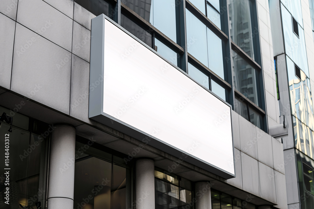 Fototapeta premium Wall Mounted Sign on Building Mockup Large Roadside Sign Board For Advertisement Roadside Billboard Sign Mockup Outdoor Signage