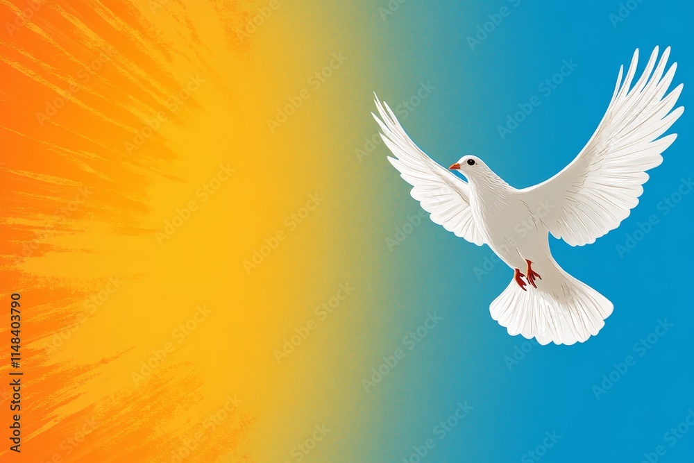 Fototapeta premium A simple silhouette of a dove flying upward, drawn in clean lines on a soft gradient background