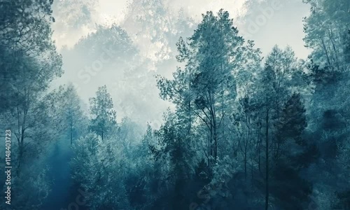 Wallpaper Mural Misty forest scene with tall, dense trees shrouded in fog Torontodigital.ca