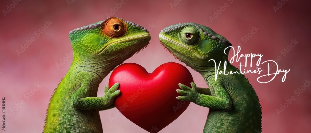 Obraz premium Adorable Chameleons Celebrate Valentines Day with a Heart