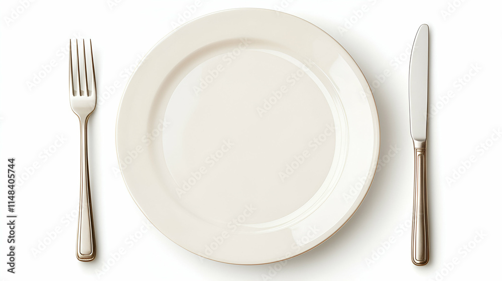 Empty Plate with Silverware, A Simple Table Setting for a Meal Empty Plate with Silverware, A Simple Table Setting for a Meal
