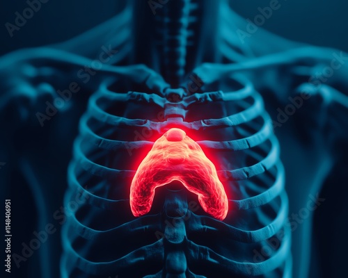 Highlighted human thymus gland anatomy