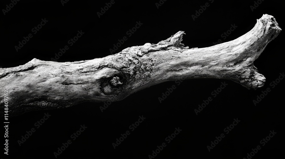 Weathered and Gnarled Wooden Branch Against a Black Background, Perfect for Nature and Texture Inspiration in Artistic Projects and Design Applications Weathered and Gnarled Wooden Branch Against a Black Background, Perfect for Nature and Texture Inspiration in Artistic Projects and Design Applications