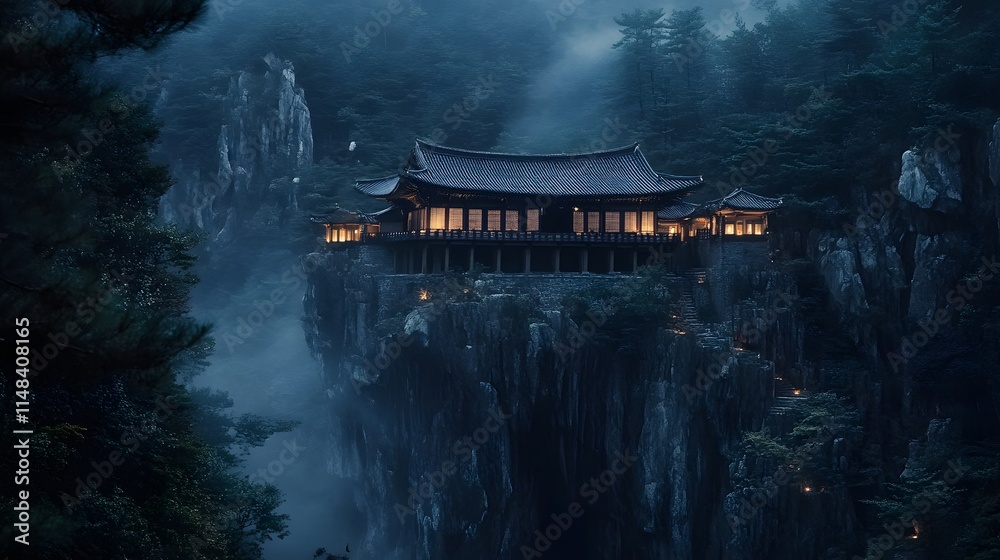 Obraz premium Front view of the tranquil Samcheok caves, with glowing stalactites under soft lighting, in 4K resolution
