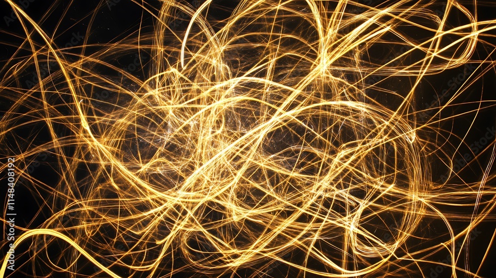 Golden light trails on black.