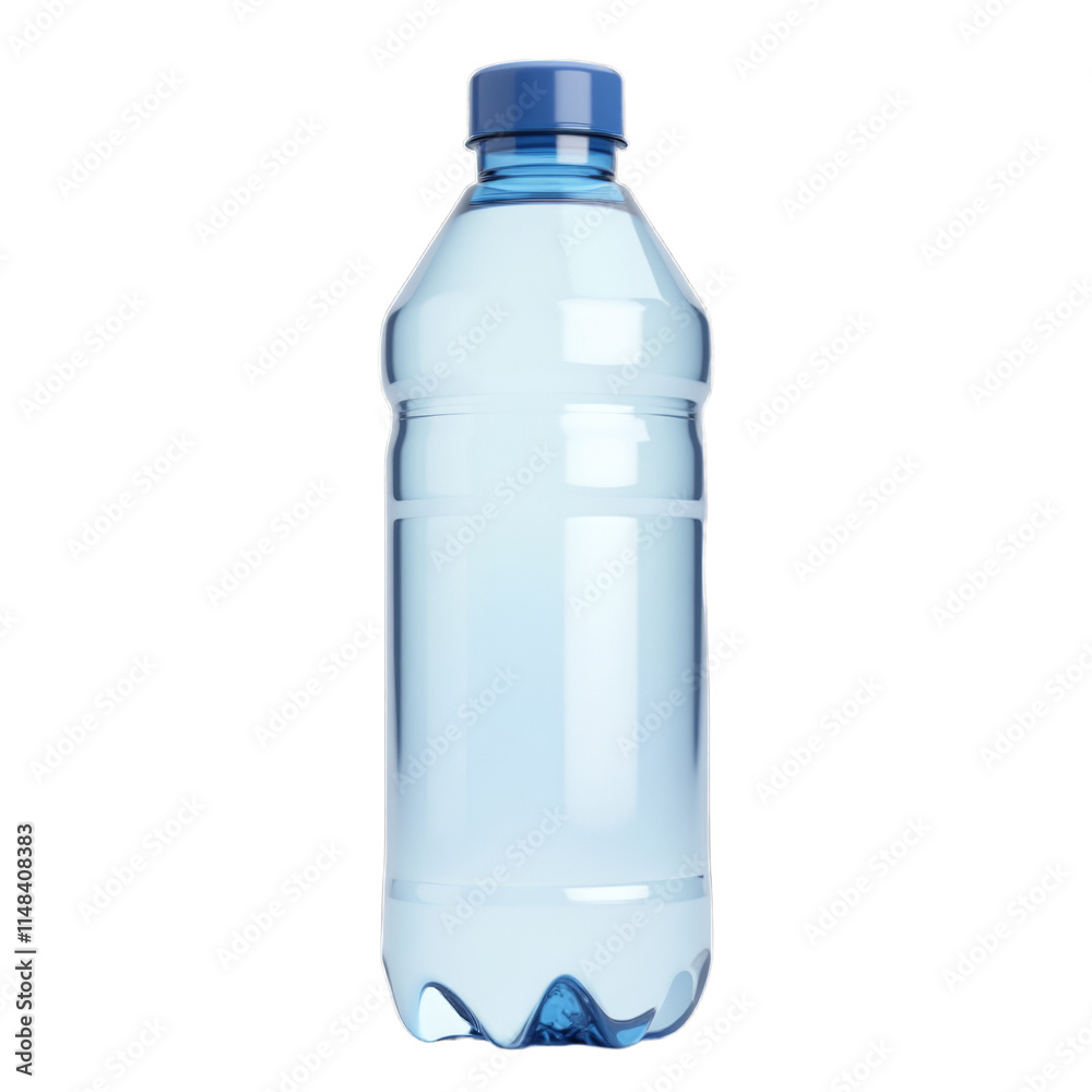 Clear plastic water bottle with blue cap