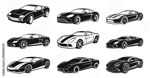 Black Silhouette of Modern Sports Car set 