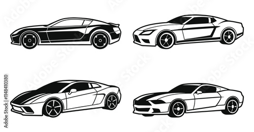 Black Silhouette of Modern Sports Car set 