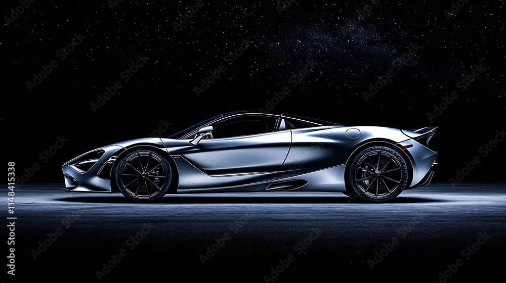 Naklejka premium Silver car side view.