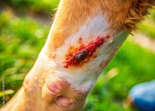 Tilt-Shift Photo: Dog Bite Wound Treatment Calf Leg Injury Healing Process