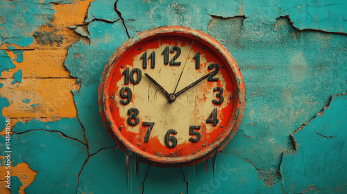 Wallpaper Mural Dementia, A vintage clock with a cracked, colorful background, showcasing its rustic charm and timeless appeal. Torontodigital.ca