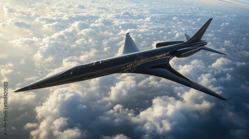 Black Luxury Jet Soaring Above Clouds