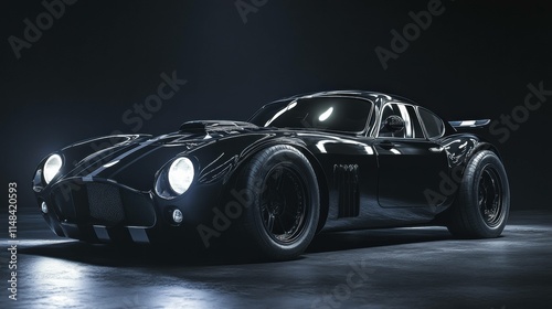 Black Sports Car on Dark Background with Spotlights.