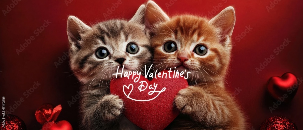 Adorable Kittens Celebrate Valentines Day with a Red Heart Adorable Kittens Celebrate Valentines Day with a Red Heart