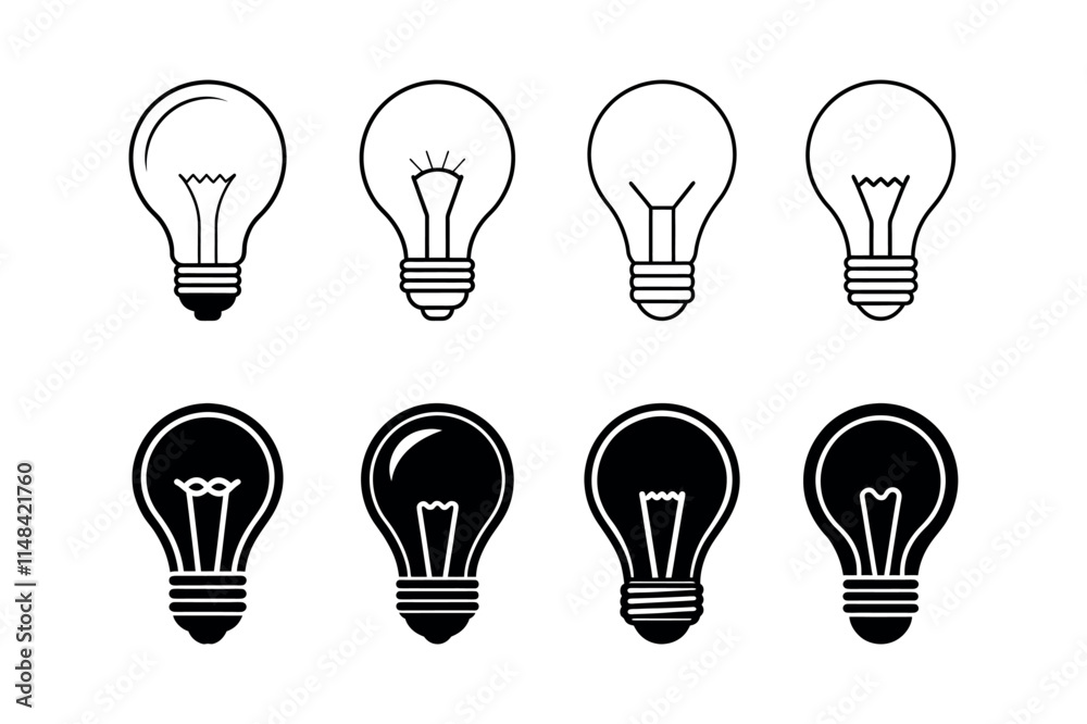 set of lightbulb icon vector illustration on white background set of lightbulb icon vector illustration on white background