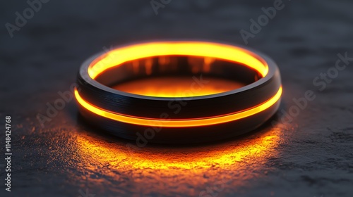 A modern black ring with a vibrant orange glow, perfect for showcasing contemporary fashion trends. photo