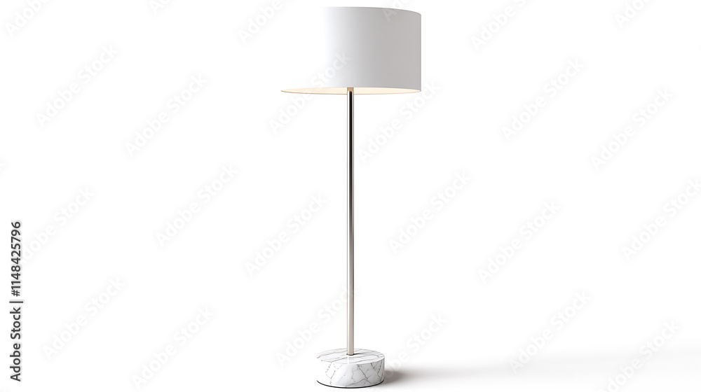 Elegant floor lamp with a marble base and white shade, isolated on a white background, high-quality photo. Elegant floor lamp with a marble base and white shade, isolated on a white background, high-quality photo.