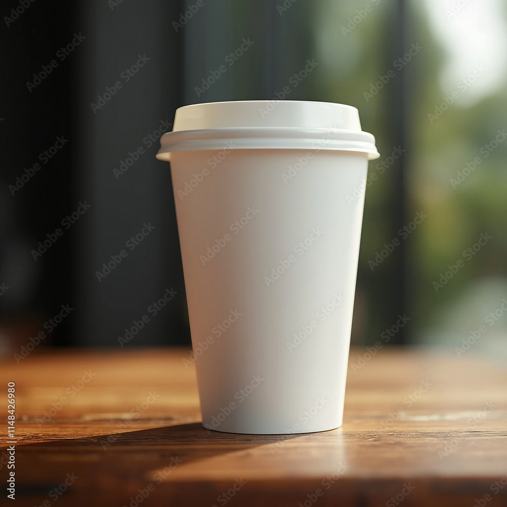 White coffee cup on wooden table. Ai generated White coffee cup on wooden table. Ai generated