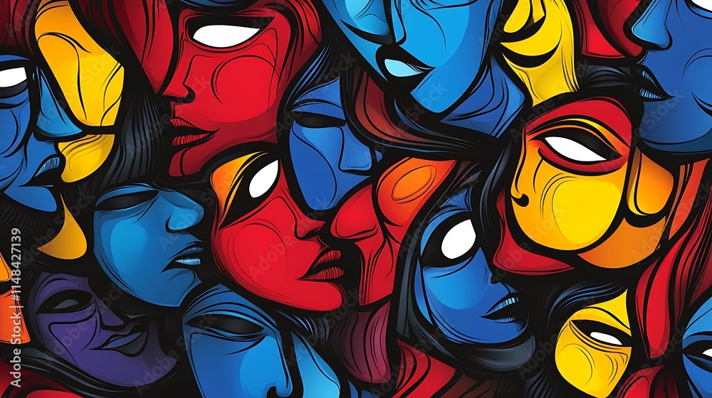 Obraz premium Faces, vibrant art.