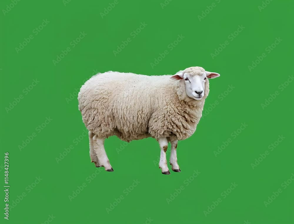 A sheep standing on a green screen, video stock green screen. A sheep standing on a green screen, video stock green screen.