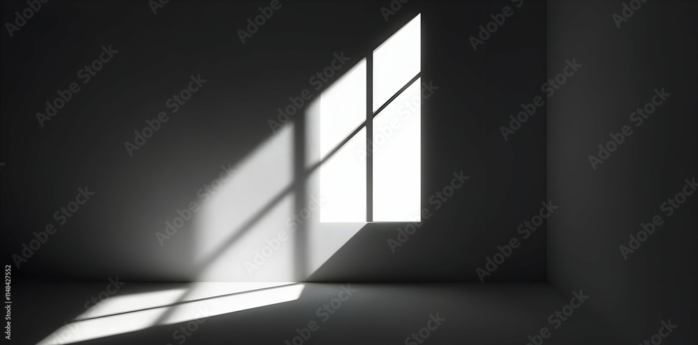 Obraz premium A minimalist interior with a window casting shadows on the wall.