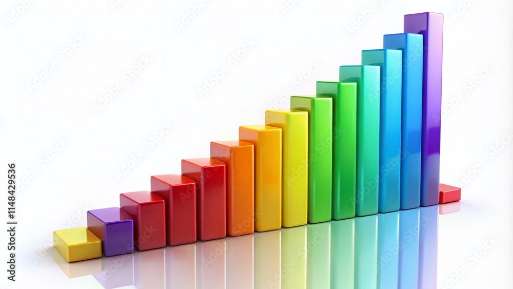 Abstract 3D Bar Chart: Growth, Success, and Business Progress on White Background Abstract 3D Bar Chart: Growth, Success, and Business Progress on White Background