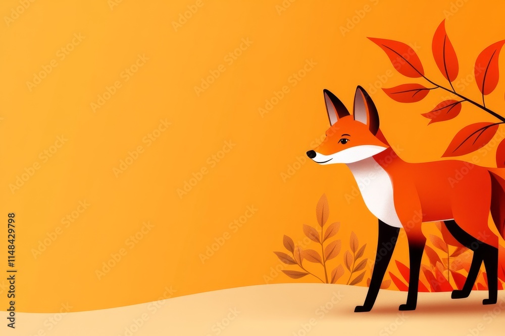 Obraz premium A fox trotting along a trail in autumn, with leaves in shades of orange and red scattered around