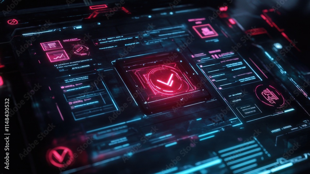 Obraz premium Futuristic Digital Interface with Neon Elements and Data Visualization