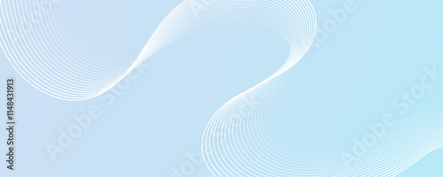 Abstract white wave dynamic curve lines on sky blue background. Energy technology concept modern backdrop design for business, presentation, banner.