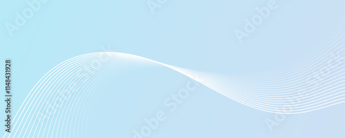 Abstract white wave dynamic curve lines on sky blue background. Energy technology concept modern backdrop design for business, presentation, banner.