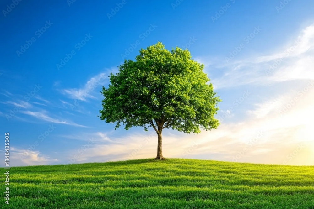 A lone tree standing in an open field, symbolizing resilience and freedom A lone tree standing in an open field, symbolizing resilience and freedom