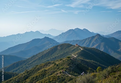 China famous landmark great wall and mountains. 