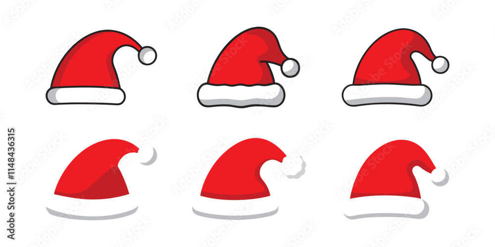 Set of red Christmas Santa Claus hats. Vector illustration. Set of red Christmas Santa Claus hats. Vector illustration.
