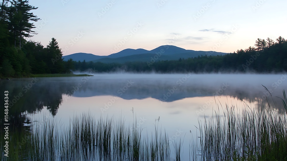 Fototapeta premium Misty lake at dusk. (1)