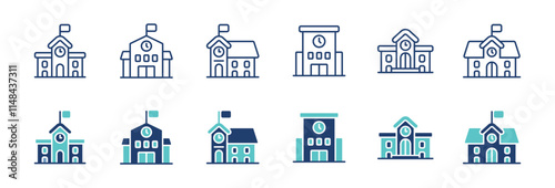 simple education school building icon set college university institutions architecture campus construction estate signs vector illustration for web and app