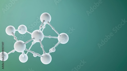 Scientific illustration of Thromboxane B2 skeletal structure. Prostanoid molecule diagram on teal background. White molecule shows structure details. Chemical compound display. Biochemistry, biology photo