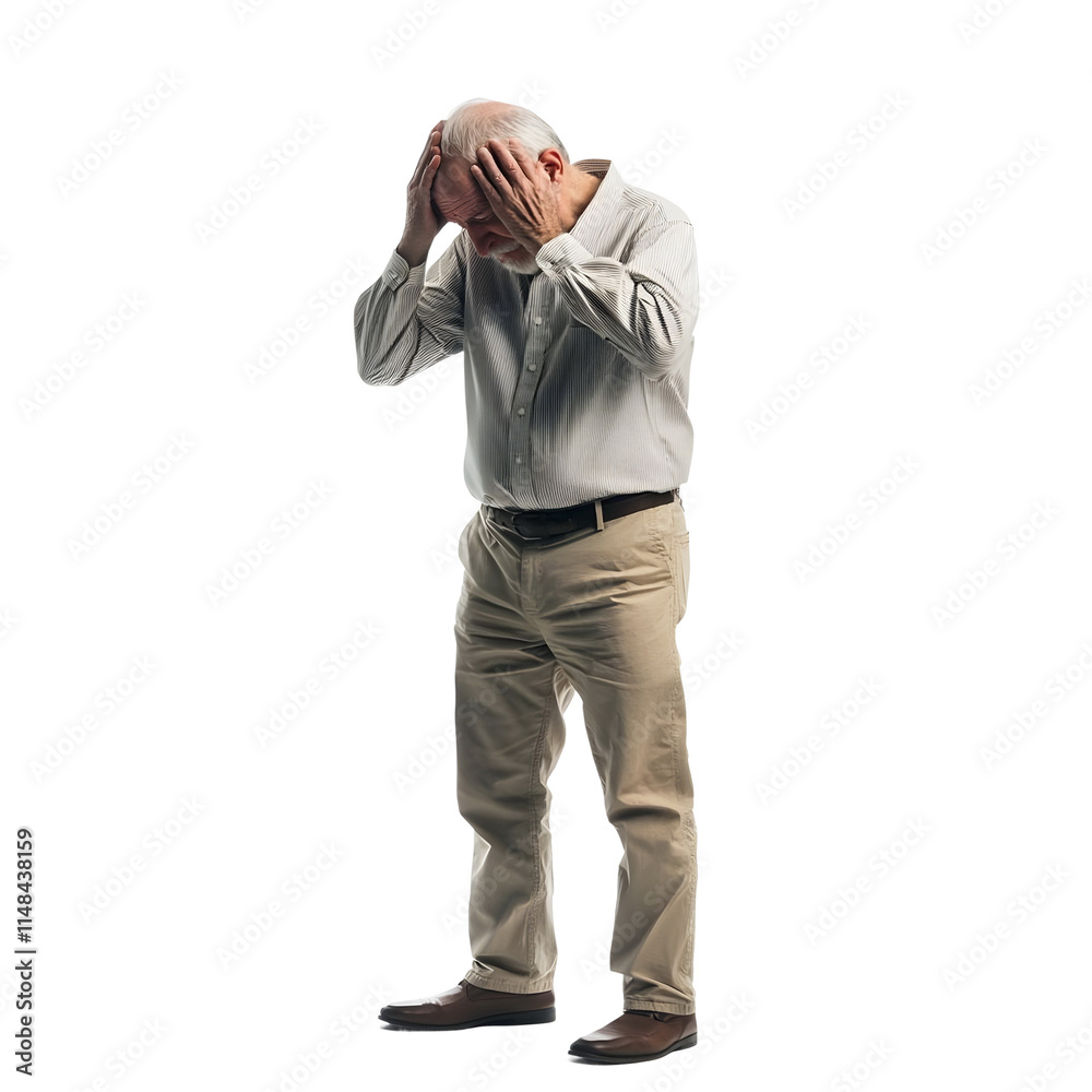 old man have headache isolated on transparent background old man have headache isolated on transparent background