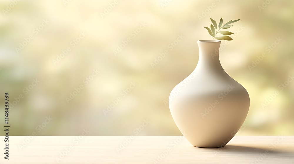 White vase with leaf on light surface. White vase with leaf on light surface.
