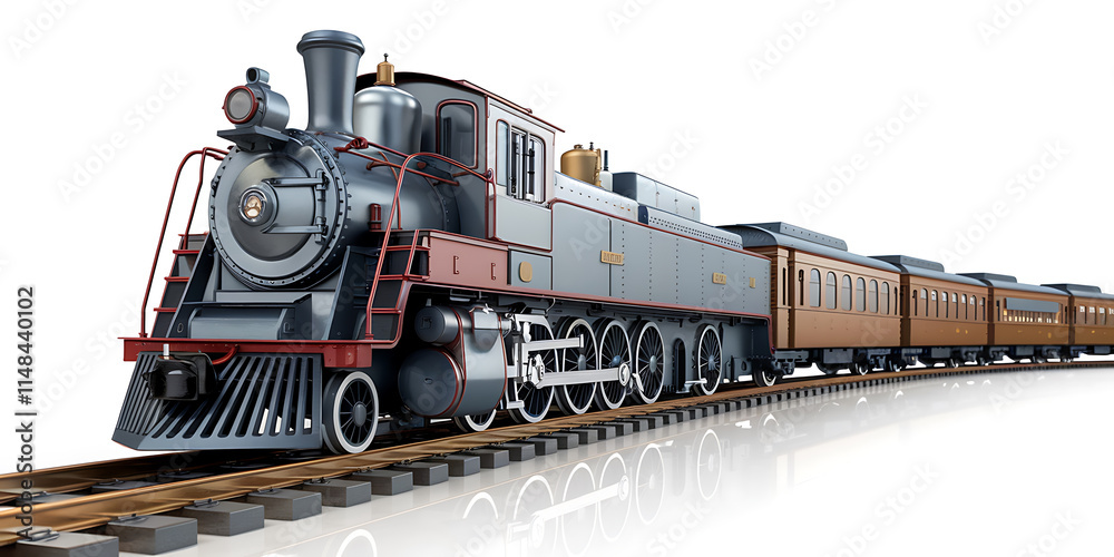 Obraz premium A vector illustration of a miniature train, with the train engine at the front and multiple train cars behind it