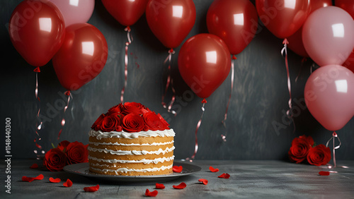 Cake with a red candlecake with a red candlebirthday cake with candles and red rose bokhey
 photo