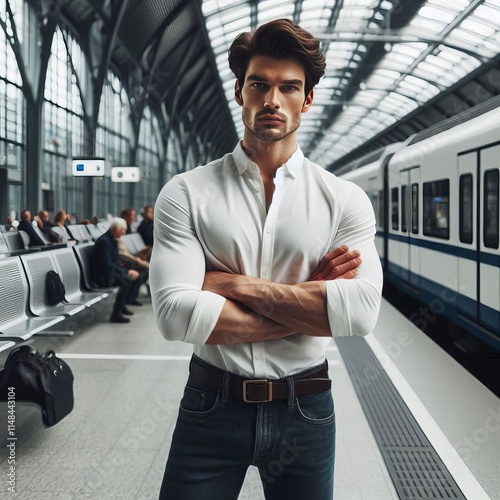 Standing in Train Station A man standing in a train station with