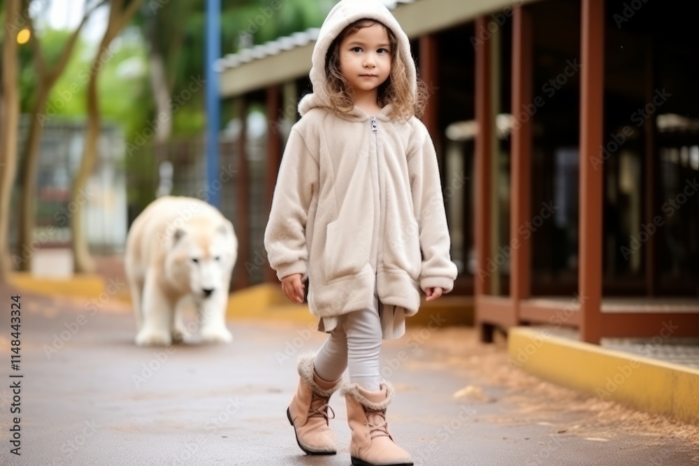 Cute little girl walking in the park with her dog, outdoors Cute little girl walking in the park with her dog, outdoors