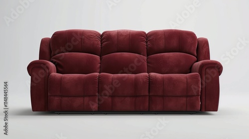 Luxurious red velvet couch with plush cushioning and modern design.