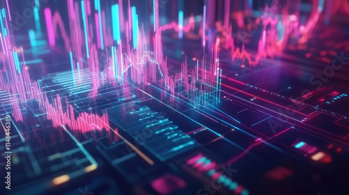 Abstract Data Visualization with Digital Graphs and Bright Colors