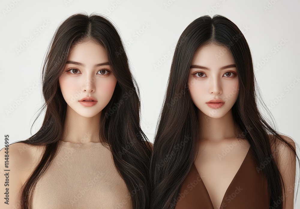 wo beautiful Asian women, posing for skin care product advertising wo beautiful Asian women, posing for skin care product advertising